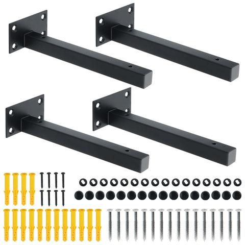 Alise 8-Inch Shelf Brackets Heavy Duty"T" Brackets for Floating Shelves Boards Wall Hanging Support,Black Finish（Pack of 4）,JT200B-4P
