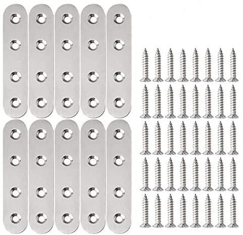 Alise 10 Pcs Stainless Steel Flat Straight Brace Brackets Solid Mending Plates Repair Fixing Replacement,3-4/5 Inch Brushed Finish,BH-CYRI-VK7U