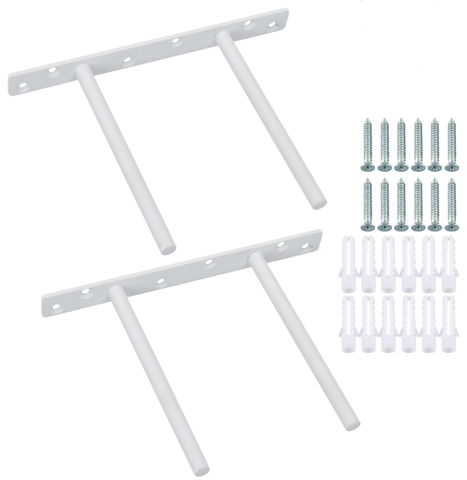 Alise 2 Pcs Stainless Steel Floating Shelf Bracket Heavy Duty Hidden Brackets Supports Blind Shelf Wall Mount 6-Inch Two-in-One Design,White Finish,JY9006W-2P