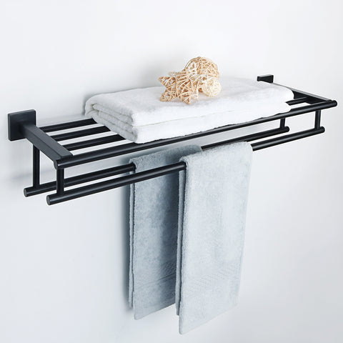 Alise 28-Inch Bathroom Lavatory Towel Rack Towel Shelf with Two Towel Bars Wall Mount Holder SUS 304 Stainless Steel Matte Black,GZ8070-B