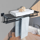 Alise 28-Inch Bathroom Lavatory Towel Rack Towel Shelf with Two Towel Bars Wall Mount Holder SUS 304 Stainless Steel Matte Black,GZ8070-B
