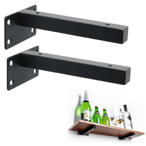 Alise 6-Inch Stainless Steel Shelf Brackets Heavy Duty T Brackets for Floating Shelves Boards Wall Hanging Support,Black Finish（Pack of 2）,JT150B-2P