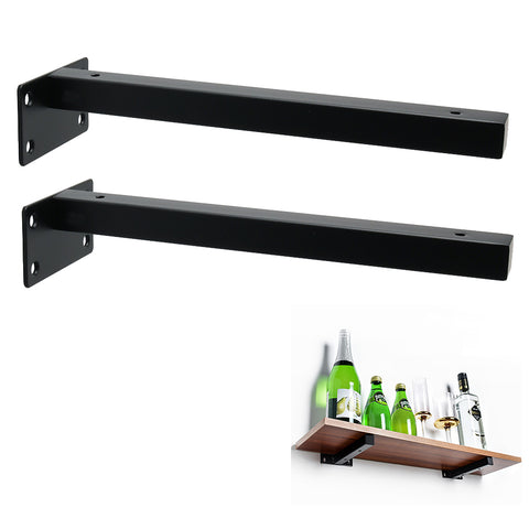 Alise 10-Inch Stainless Steel Shelf Brackets Heavy Duty"T" Brackets for Floating Shelves Boards Wall Hanging Support,Black Finish（Pack of 2）,JT250B-2P