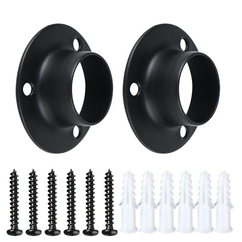 Alise 2 Pcs Stainless Steel Shower Closet Rod Set Holder Flange Socket Bracket Support 1 Inch Dia,Black,FL3001B-2P