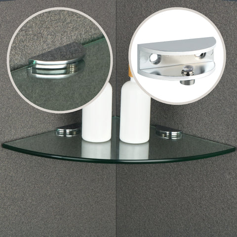 Alise 4 Pcs Adjustable Frameless Rectangle Glass Shelf Bracket Holder Heavy Duty Clamp Shelf Clip,Polished Chrome,BLK1412-4P